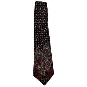 Villa Bugatti Neck Tie Italian Silk Black Red White Paisley Classic